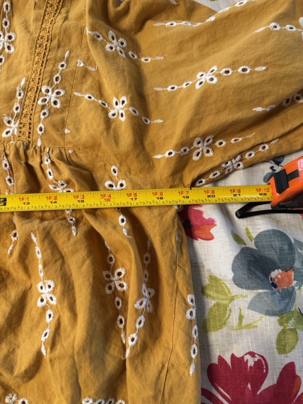 Rebellion Again Mustard Embroidered Eyelet Western Boho Peasant Blouse Medium C2 - Picture 7 of 10